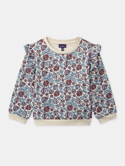 Burgundy Floral Print Cotton Fleece Sweatshirt