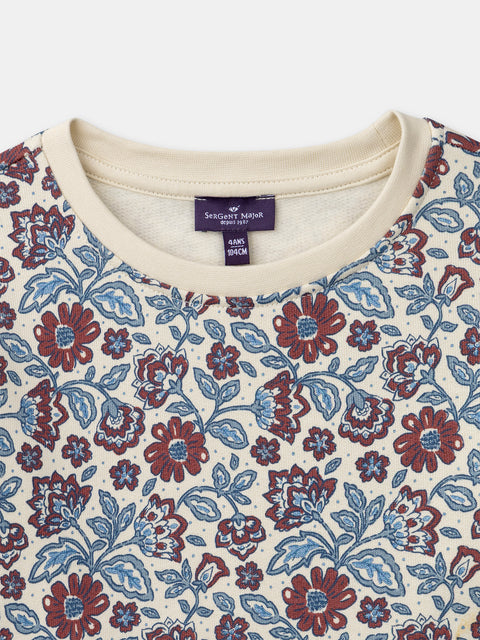 Burgundy Floral Print Cotton Fleece Sweatshirt