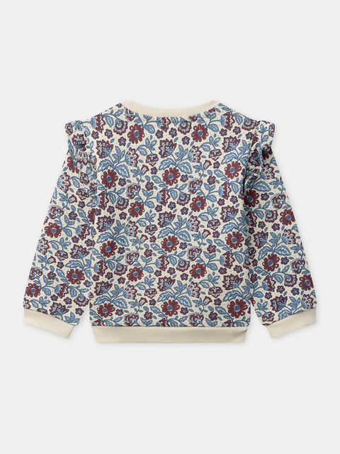 Burgundy Floral Print Cotton Fleece Sweatshirt