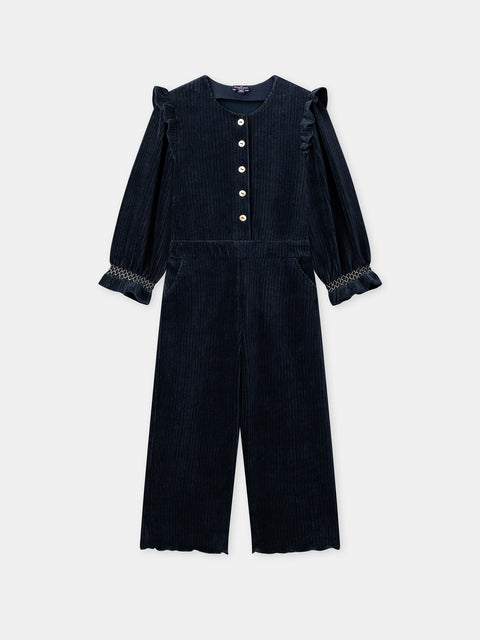 NavyRibbed  Velour Jumpsuit