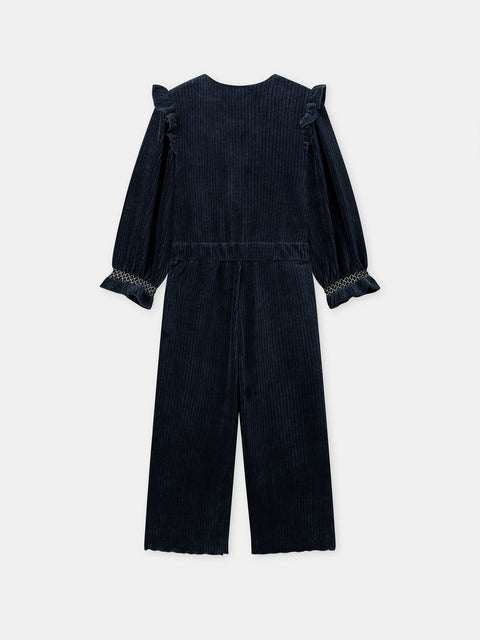 NavyRibbed  Velour Jumpsuit