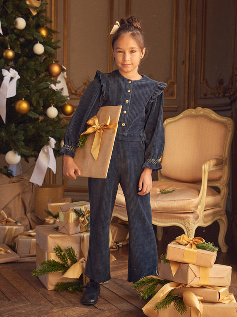 NavyRibbed  Velour Jumpsuit