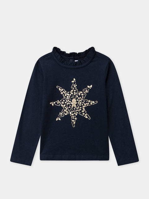Navy Cotton T-shirt With Gold Star Motif