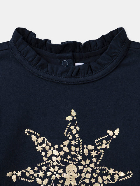 Navy Cotton T-shirt With Gold Star Motif