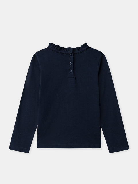 Navy Cotton T-shirt With Gold Star Motif