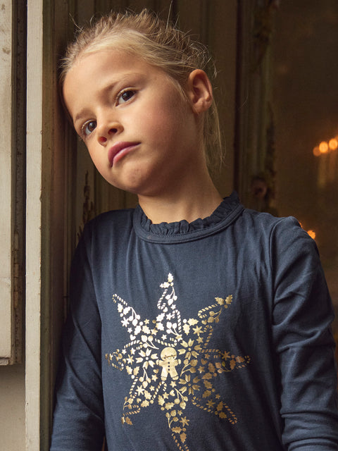 Navy Cotton T-shirt With Gold Star Motif