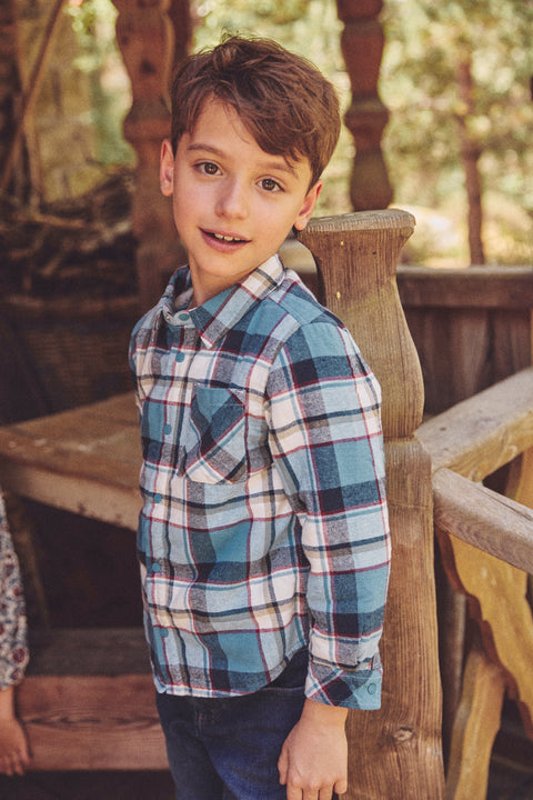 Lined Blue Check Cotton Shirt