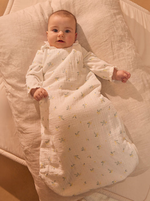 Lined Cream Floral Print Cotton Sleeping Bag