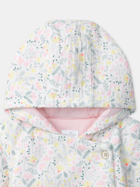 Newborn Lined Cream Floral Print Cotton Hooded Jacket