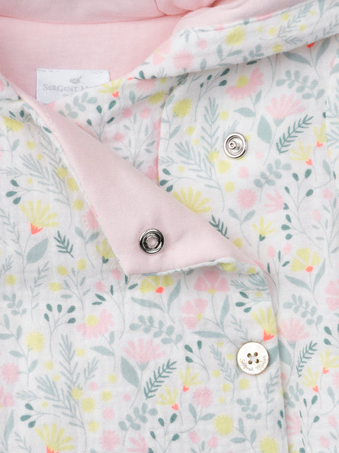 Newborn Lined Cream Floral Print Cotton Hooded Jacket