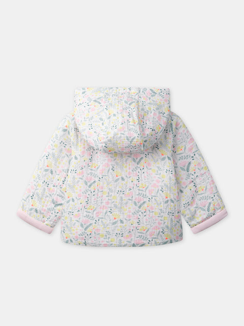 Newborn Lined Cream Floral Print Cotton Hooded Jacket