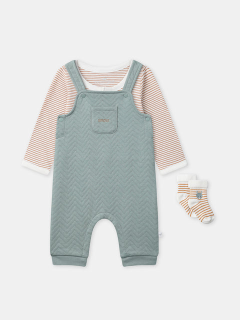 Newborn Grey Blue Cotton Dungarees, Bodysuit & Socks