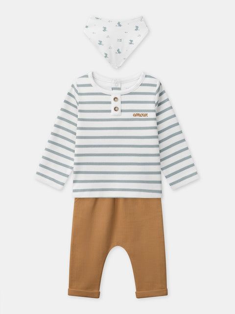 Newborn Cotton Striped Top, Trousers & Bib