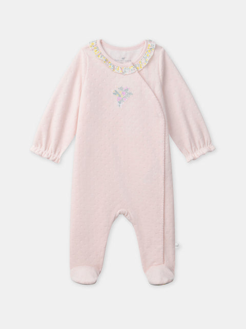 Newborn Pink Velour Sleepsuit