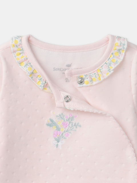 Newborn Pink Velour Sleepsuit