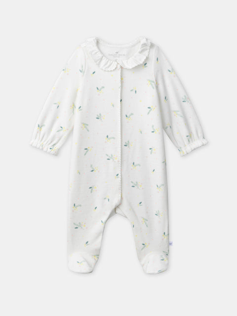 Newborn White Floral Print Velour Sleepsuit