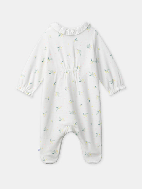 Newborn White Floral Print Velour Sleepsuit