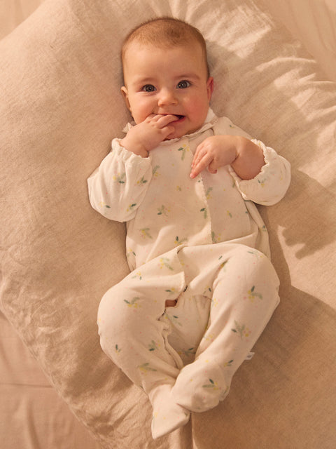 Newborn White Floral Print Velour Sleepsuit