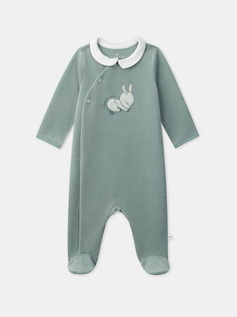 Newborn Blue Grey Velour Sleepsuit