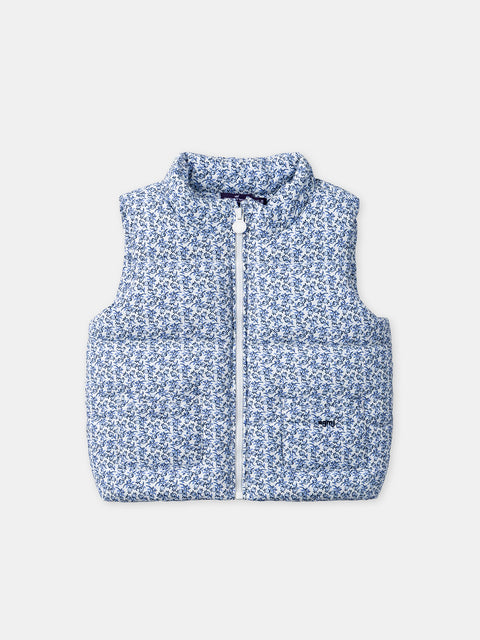 Blue Floral Print Sleeveless Gilet