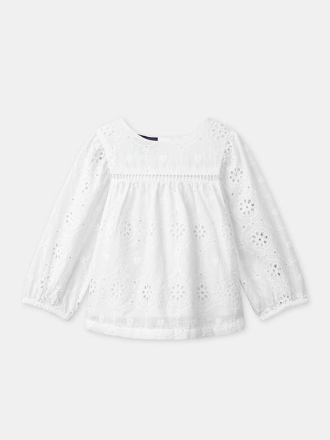 White Embroidered Cotton Poplin Blouse