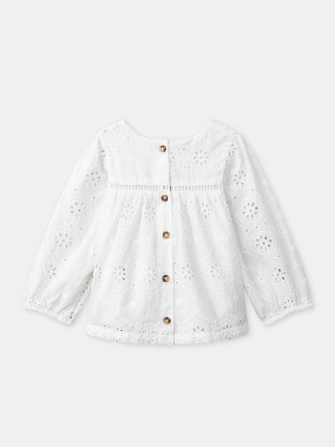 White Embroidered Cotton Poplin Blouse