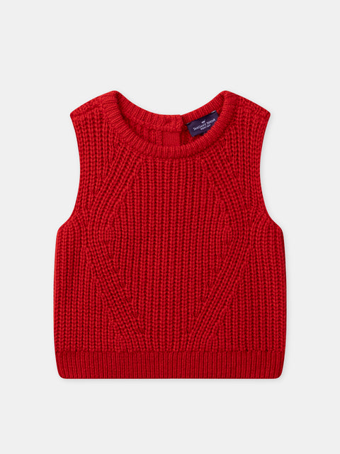 Ribbed Red Sleeveless Gilet