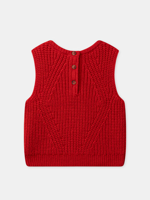 Ribbed Red Sleeveless Gilet