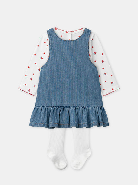 Denim Dress With Matching T-shirt & Tights