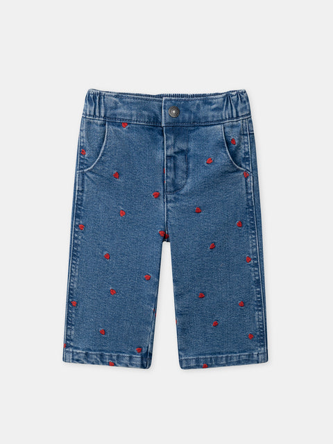 Heart Embroidered Denim Jeans
