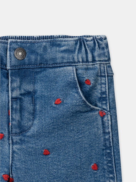 Heart Embroidered Denim Jeans