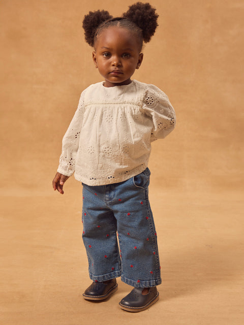 Heart Embroidered Denim Jeans