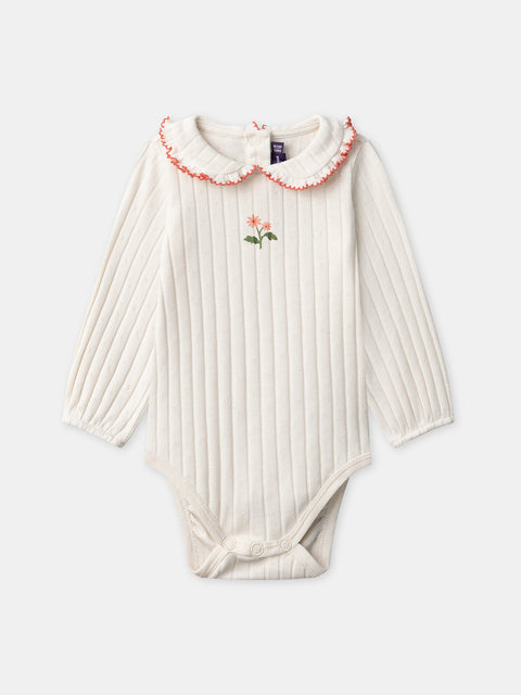 Cream Ribbed Cotton Bodysuit