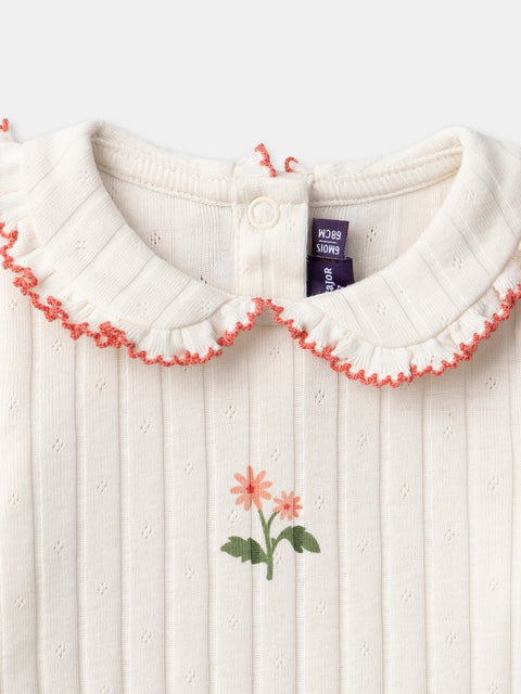 Cream Ribbed Cotton Bodysuit