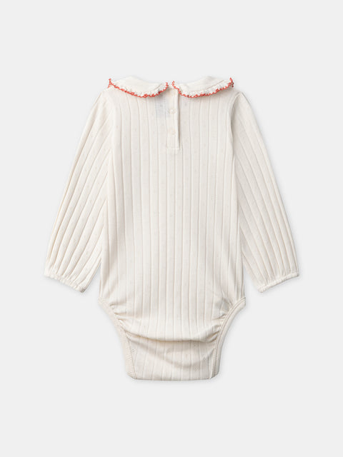 Cream Ribbed Cotton Bodysuit