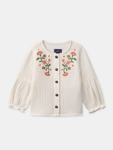 Cream Embroidered Cotton Blouse