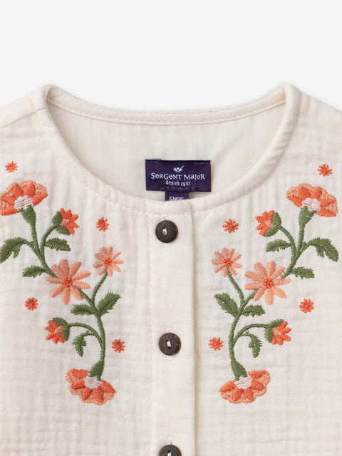 Cream Embroidered Cotton Blouse