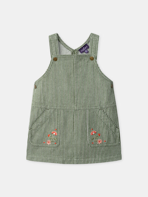 Green Striped Cotton Dungaree Dress