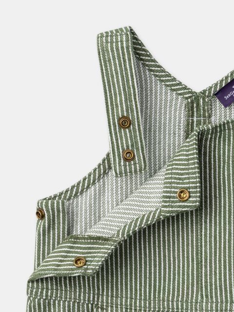 Green Striped Cotton Dungaree Dress