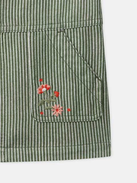 Green Striped Cotton Dungaree Dress