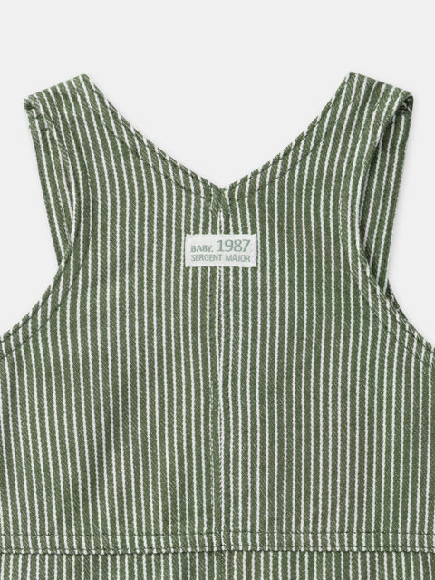Green Striped Cotton Dungaree Dress