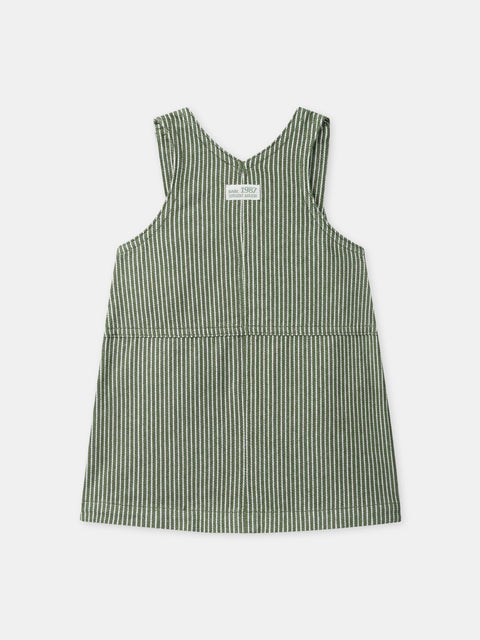 Green Striped Cotton Dungaree Dress