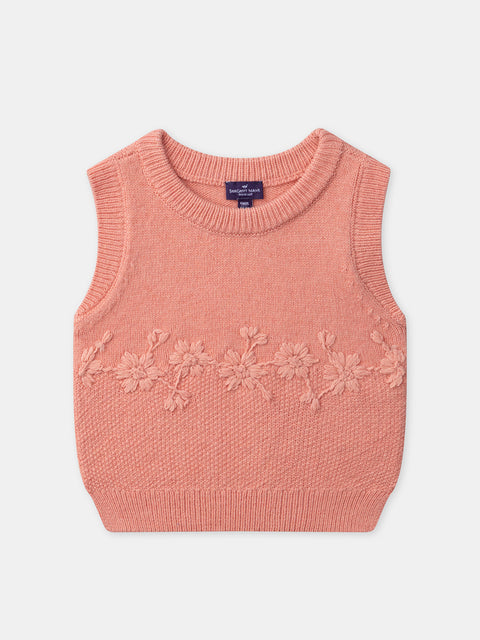 Peach Floral Embroidered lGilet