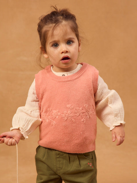 Peach Floral Embroidered lGilet