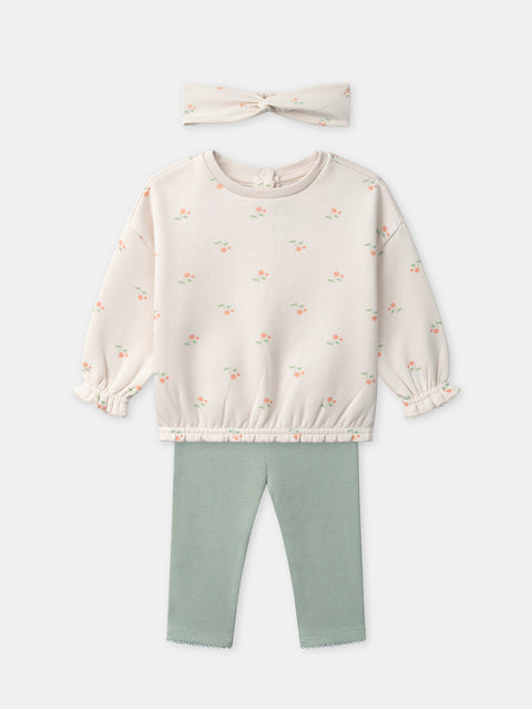 Craem Printed Sweatshirt & Headband With Matching Green Leggings