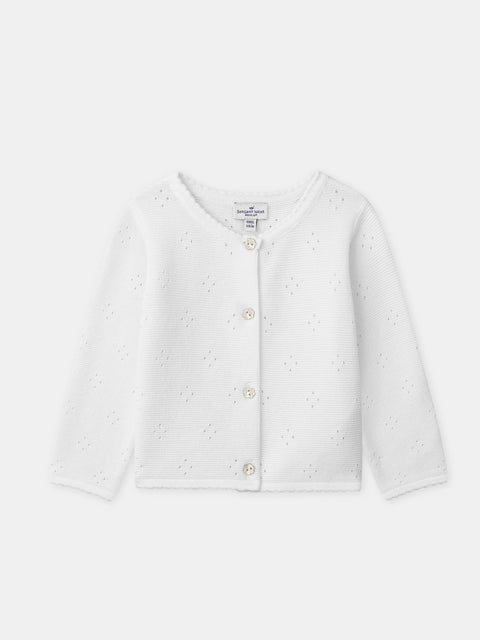 Cream Open Knit Cotton Cardigan