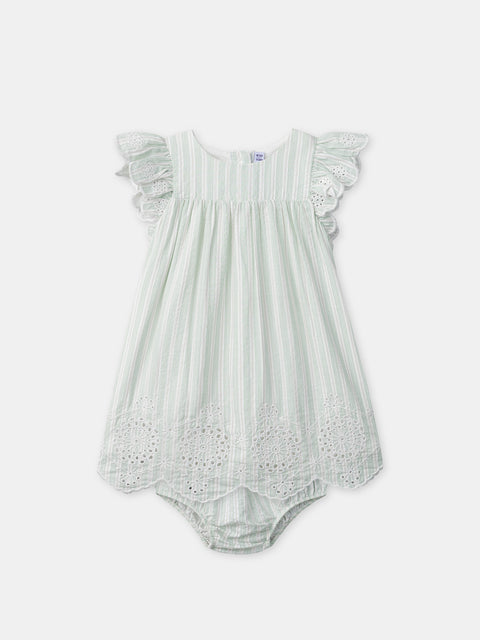 Green Stripe Cotton Dress With Bloomers