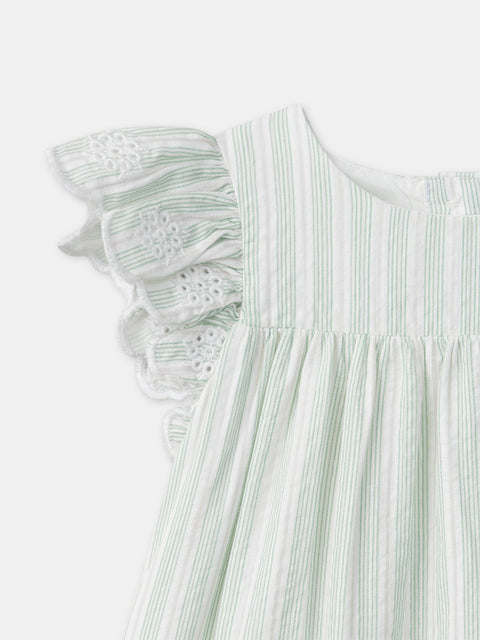 Green Stripe Cotton Dress With Bloomers