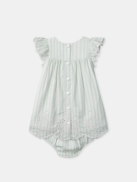 Green Stripe Cotton Dress With Bloomers