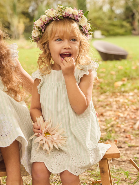 Green Stripe Cotton Dress With Bloomers